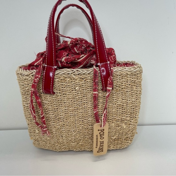 Polo Ralph Lauren VTG Raffia Small Shoulder bucket Bag bandanna interior Y2K - Picture 10 of 10